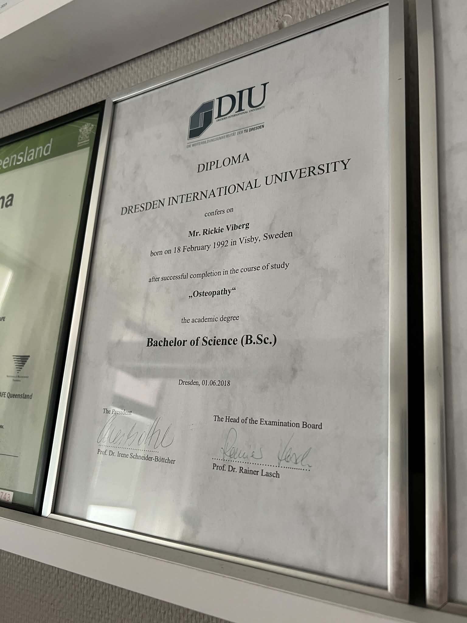 Diploma Bachelor of Science i osteopati, Dresden International University