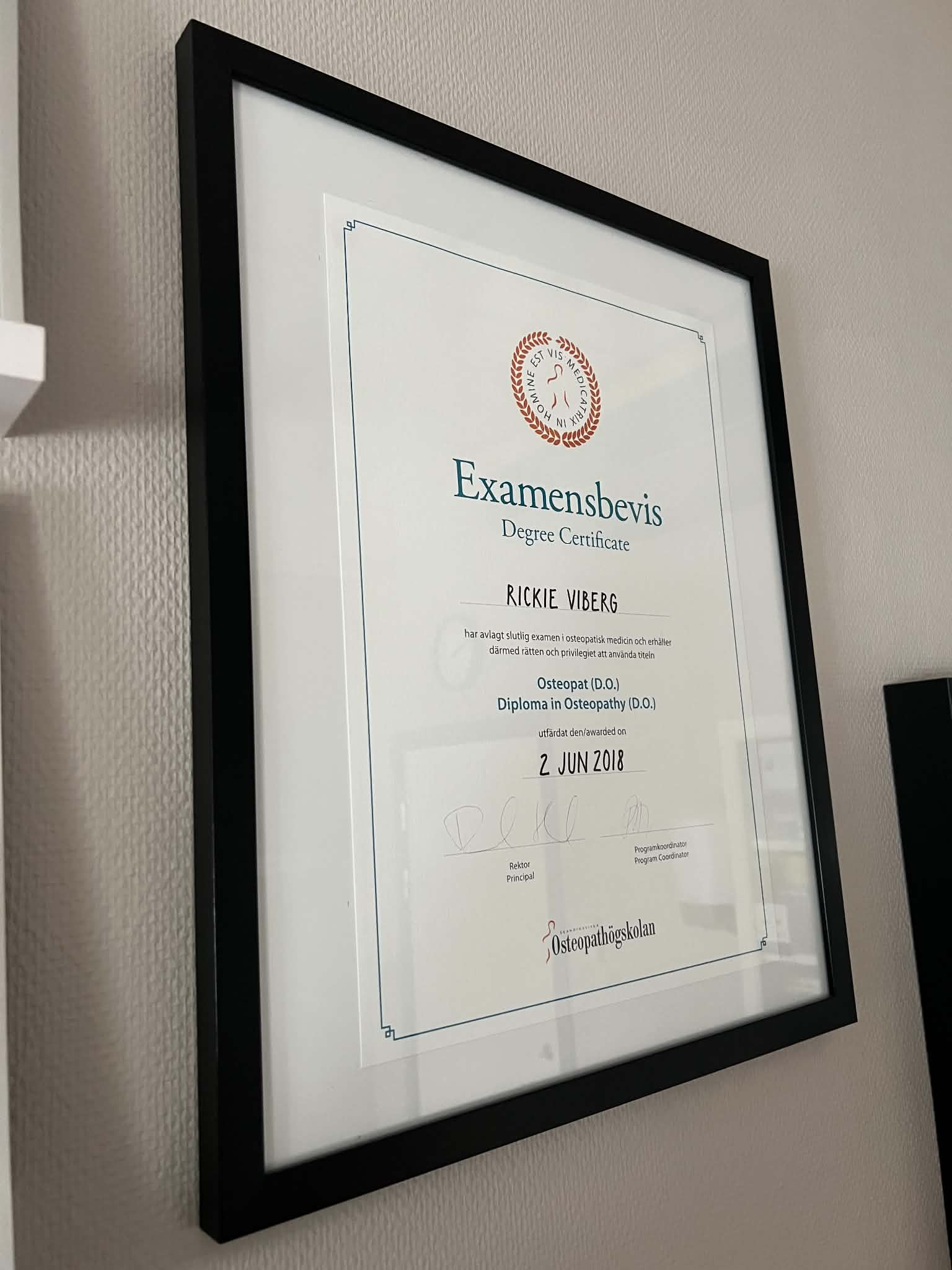 Examensbevis i osteopati (D.O.) 